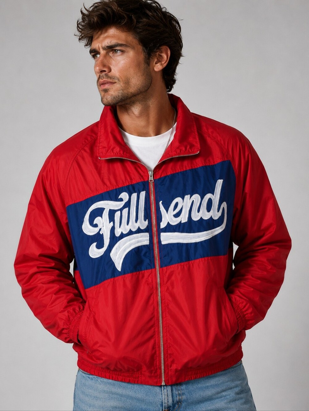 Full Send Men’s Red Blue Embroidered Windbreaker Jacket Size L